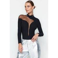 WOVCOR Women's High Neck Long Sleeve Stretch Bodysuit in Black | Size: Large