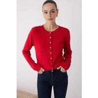 WOVCOR Women's Soft Textured Knit Cardigan With Button Detail in Red | Size: Small