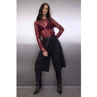 WOVCOR Women's Lace Sheer Long Sleeve Top in Burgundy | Size: XL