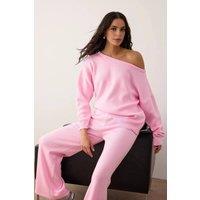 WOVCOR Women's Boat Neck Knit Sweater & Wide Leg Trousers Co-Ord Set in Pink | Size: Small