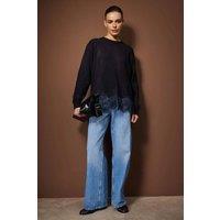 WOVCOR Women's Lace Hem Detail Knit Jumper in Black | Size: Small