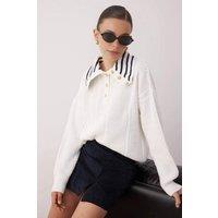 WOVCOR Women's Cable Knit Wide Fit Sweater with Turn-Down Collar in Ecru | Size: Large