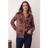 WOVCOR Women's Paisley Print Unlined Chiffon Shirt in Burgundy | Size: 6