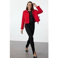 WOVCOR Women's Plain Collared Tailored Jacket in Red | Size: 14