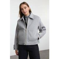 WOVCOR Women's Plain Zip Through Collared Wool Look Casual Jacket in Grey | Size: Large