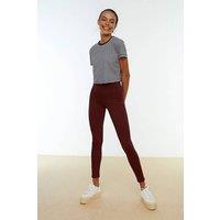 WOVCOR Women's High-Waist Elastic Knit Leggings with Stretch Waistband in Burgundy | Size: Small