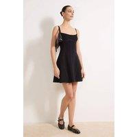 WOVCOR Women's Strappy Square Neck Seam Detail A Line Mini Dress in Black | Size: 12
