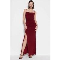 WOVCOR Women's Ruched Strappy Maxi Dress with Front Split Detail in Burgundy | Size: 12