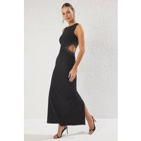WOVCOR Women's Stone Embellished Cut Out Sleeveless Maxi Dress in Black | Size: 10