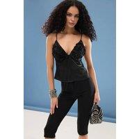 WOVCOR Women's Floral Applique Satin Bustier Top with Straps in Black | Size: 8