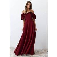WOVCOR Women's Off Shoulder Ruffle Detail Maxi Dress with Flowing Hem in Burgundy | Size: 10