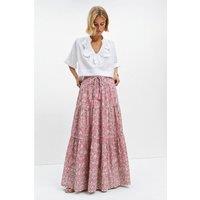Soul of Sita Women's Pink Brianne woodblock printed cotton voile skirt with border | Size: Medium/Large