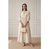MyFashion Women's Tie Detail Loose Fit Maxi Dress in Cream | Size: Large