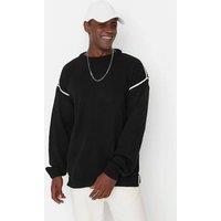 WOVCOR Men's Crew Neck Knit Jumper with Piping Detail in Black | Size: Large