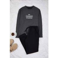 WOVCOR Men's 2 Piece Slogan Printed Knit Pyjama Set in Dark Grey | Size: XL