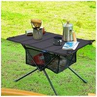 Living and Home Aluminium Foldable Outdoor Camp Table with Mesh Shelf in Black