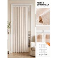 Living and Home 1 Panel Faux Linen Pleated Folding Curtain for Door/Window in Beige | Size: 140 cm width x 229 cm drop