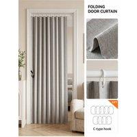 Living and Home 1 Panel Faux Linen Pleated Folding Curtain for Door/Window in Grey | Size: 100 cm width x 200 cm drop