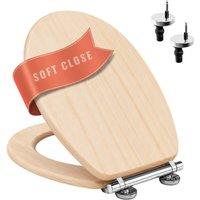 Marco Paul Light Pine Soft Close MDF Toilet Seat with Quick Release Button in Beige