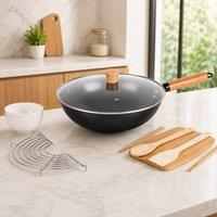 Gr8 Home 10pc Non Stick Carbon Steel Wok Pan Gift Set in Black