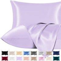 Pamposh Ultra Soft Satin Silk Pillow Cases Pack of 2 in Purple | Size: Standard Pillow Case