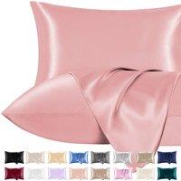 Pamposh Ultra Soft Satin Silk Pillow Cases Pack of 2 in Coral | Size: Standard Pillow Case