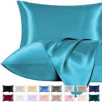 Pamposh Ultra Soft Satin Silk Pillow Cases Pack of 2 in Teal | Size: Standard Pillow Case