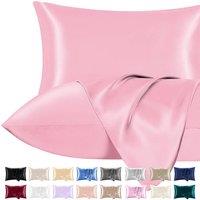 Pamposh Ultra Soft Satin Silk Pillow Cases Pack of 2 in Pink | Size: Standard Pillow Case