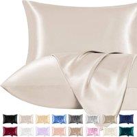 Pamposh Ultra Soft Satin Silk Pillow Cases Pack of 2 in Beige | Size: Standard Pillow Case