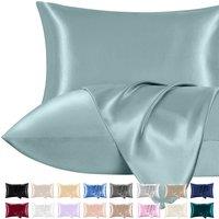Pamposh Ultra Soft Satin Silk Pillow Cases Pack of 2 in Pale Blue | Size: Standard Pillow Case