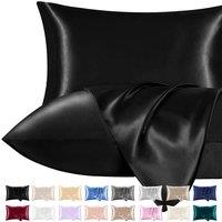 Pamposh Ultra Soft Satin Silk Pillow Cases Pack of 2 in Black | Size: Standard Pillow Case