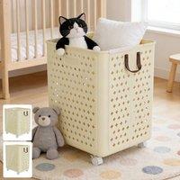 EONLION 49.5*37.5*30.5cm Large Capacity Folding Laundry Basket in Beige | Size: 100 cm