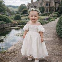 UK Flower Girl Boutique Girl's Raye Dress in White | Size: 6-12 m