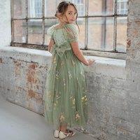 UK Flower Girl Boutique Girl's Enchanted Forget Me Not Dress - Knee Length in Light Green | Size: 3-4 Years