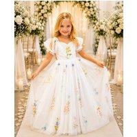 UK Flower Girl Boutique Girl's Enchanted Forget Me Not Dress - Long Length in White | Size: 6-12 m