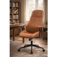 Living and Home Mid-Century Modern PU Office Chair with Swivel, Adjustable Height & Casters in Brown