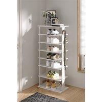 Living and Home 8-Tier Shoe Rack with Hooks for Entryway in White