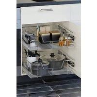 Living and Home 2pcs Kitchen Cabinet Pull Out Shelf Drawer Organizer Slide Out Pantry Storage Basket in Silver | Size: XL
