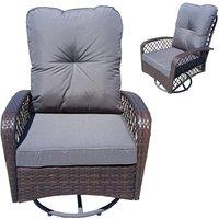 FURNITURE ONE Patio Rattan Swivel Chair, with Soft Cushion, Steel Frame (Brown) in Brown
