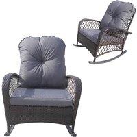 FURNITURE ONE Patio Rattan Rocking Chair with Soft Cushion - Brown