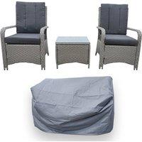 FURNITURE ONE 3 Pieces Outdoor Rattan Bistro Set with Coffee Table in Grey