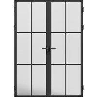Vente-unique Double Swing Door Block In Aluminum & Frosted Glass - 2 X H204 X W83 in Black
