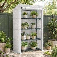 STILVORA Mini Greenhouse 4 Tier with Roll-Up Door in Grey
