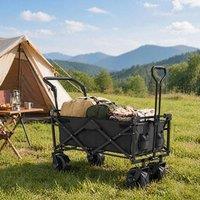 STILVORA Folding Trolley Cart with Canopy & Adjustable Handles in Black