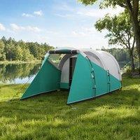 STILVORA Three-Person Tunnel Tent with Two Rooms in Green in Teal