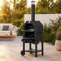 STILVORA Pizza Oven with Thermometer & Wheels Black