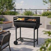 STILVORA Charcoal BBQ Grill with Dual Grill & Wheels in Black