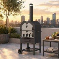 STILVORA 2-in-1 Pizza Oven & BBQ Grill with Wheels in Black