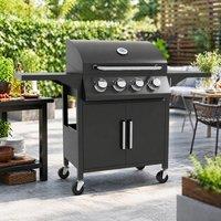 STILVORA Gas Barbecue Grill with 4 Burners & Side Shelves in Black
