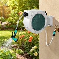 STILVORA Garden Hose Reel 20 m with Auto Rewind & 7 Spray Patterns in Grey